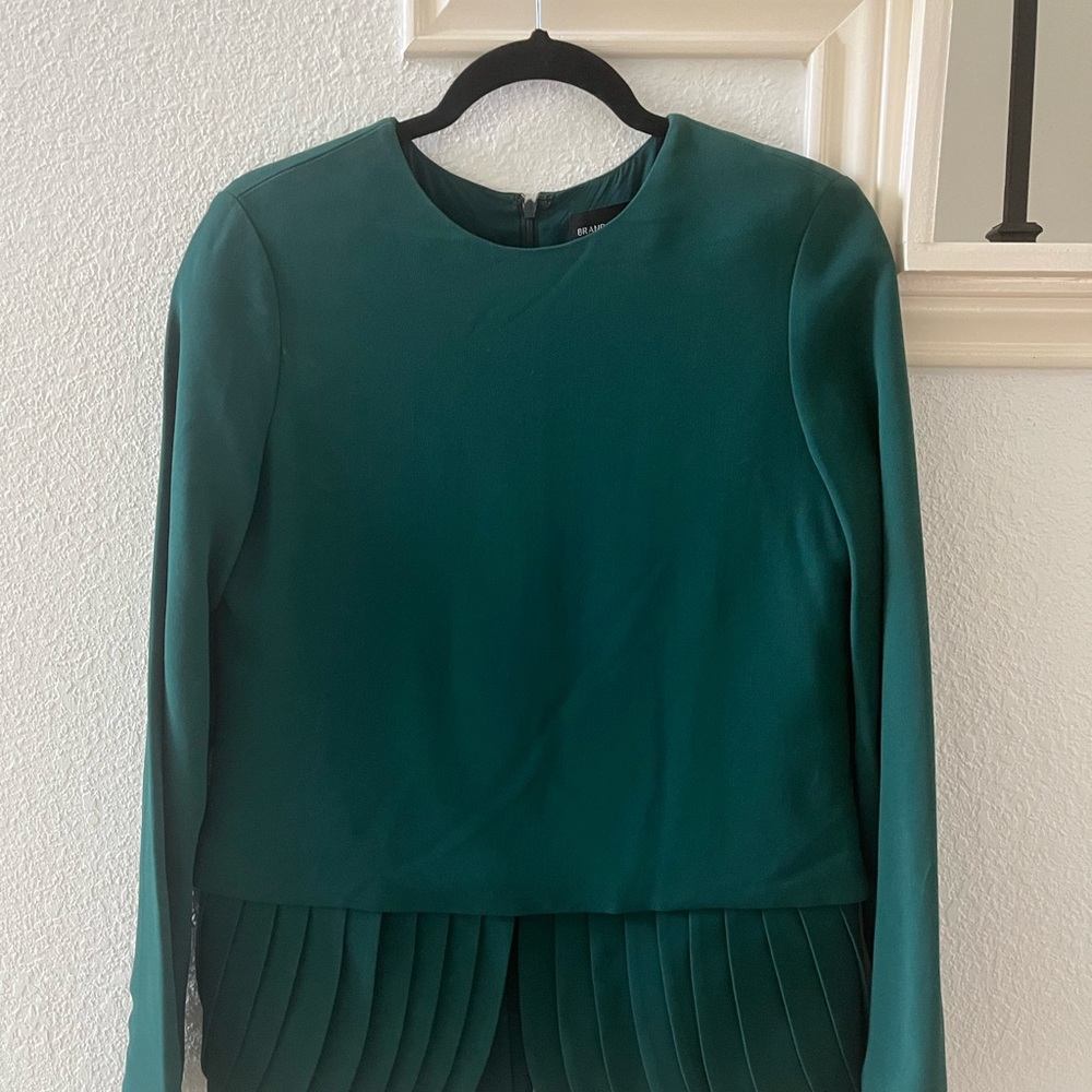 Brandon Maxwell Elegant Green Long Sleeve Blouse